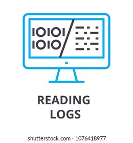 reading logs thin line icon, sign, symbol, illustation, linear concept, vector 