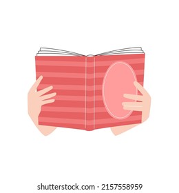 Reading lovers. Books stickers. Hands holding books. Decorative vector design elements. The concept of Read books.