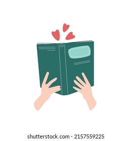 Reading lovers. Books stickers. Hands holding books. Decorative vector design elements. The concept of Read books.