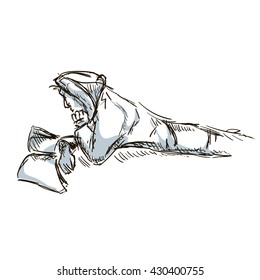 reading man hand drawn sketch vector illustration