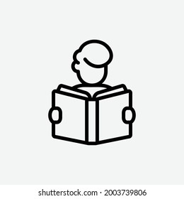  reading man icon, isolated learning outline icon in light grey background, perfect for website, blog,  logo, graphic design, social media, UI, mobile app, EPS 10 vector illustration