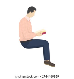 Reading man in modern flat style vector, simple education people concept on white background for your design work, presentation, website or others.