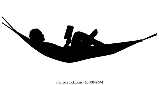 Reading man on hammock silhouette vector