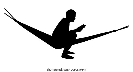 Reading man on hammock silhouette vector