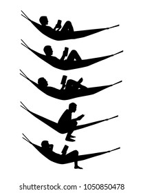 Reading Man On Hammock Silhouette Vector Set