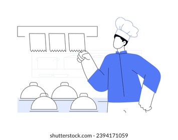 Reading meal orders abstract concept vector illustration. Restaurant chef checks food orders, service sector, horeca business, professional people, kitchen staff worker abstract metaphor.