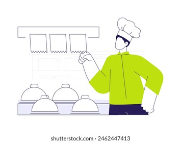 Reading meal orders abstract concept vector illustration. Restaurant chef checks food orders, service sector, horeca business, professional people, kitchen staff worker abstract metaphor.