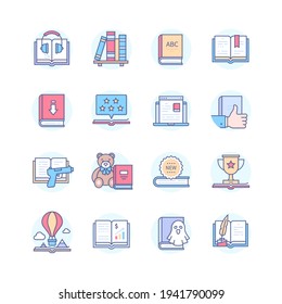 Reading mobile app - line design style icons set