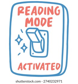 Reading Mode Activated Shirt Vector, Hand Drawn Bookish Design, Book Lover T-shirt, Reading Quotes Clipart, Cute Hand-drawn Line Art Books