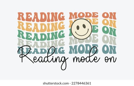 Reading mode on retro wavy repeat text colorful typographic art with smiley face on white background