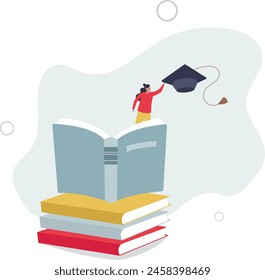 reading new books and study online on book stacked.flat vector illustration.