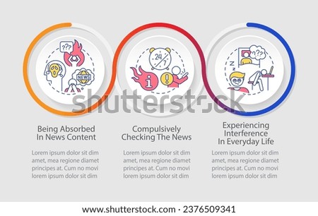 Reading news nonstop issue loop infographic template. Information explosion. Data visualization with 3 steps. Timeline info chart. Workflow layout with line icons. Myriad Pro-Regular font used