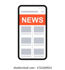Reading news on a mobile phone. Smartphone with newspaper,