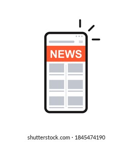 Reading news on a mobile phone. Smartphone with newspaper,