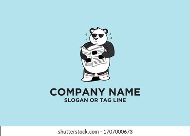 Reading news panda mascot design
