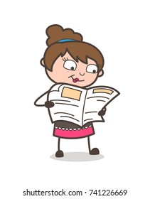 Reading Newspaper - Beautician Girl Artist Cartoon Vector