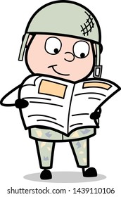 Reading Newspaper - Cute Army Man Cartoon Soldier Vector Illustration
