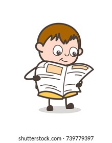 Reading Newspaper - Cute Cartoon Fat Kid Illustration