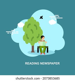 Reading newspaper flat concept vector design