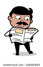 Reading Newspaper - Indian Cartoon Man Father Vector Illustration