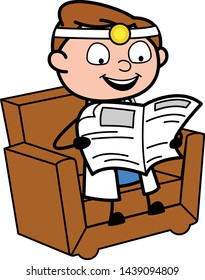 Reading Newspaper - Professional Cartoon Doctor Vector Illustration