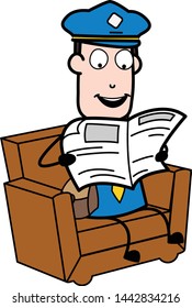 Reading Newspaper - Retro Postman Cartoon Courier Guy Vector Illustration