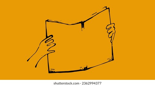 reading newspaper, vector,
lines, orange background