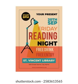 Reading night flyer poster template design