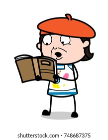 Reading Notebook - Cartoon Artist Vector Illustration