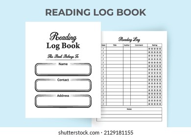 Reading notebook template. Book review tracker journal for readers. Book reading logbook and reader expression tracker interior. Interior of a notebook. Book review logbook.