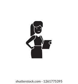Reading notes black vector concept icon. Reading notes flat illustration, sign