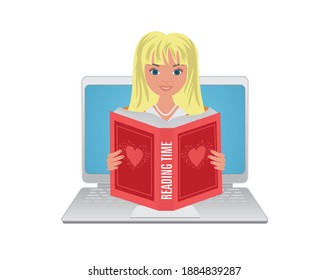 Leyendo en línea. Ilustración vectorial.