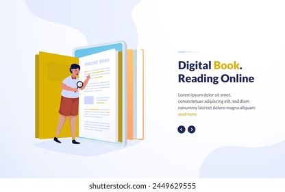 Reading online digital book illustration design