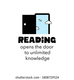 Reading ope the door to unlimited knowledge. Design about International Literacy Day celebration, 8th September. illustration vector.