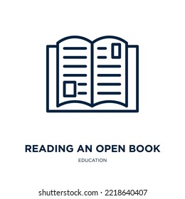 reading an open book icon from education collection. Thin linear reading an open book, education, book outline icon isolated on white background. Line vector reading an open book sign, symbol for web 