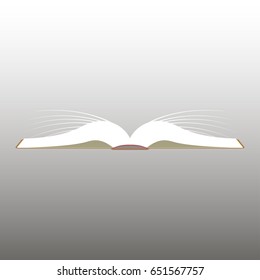 Reading opened book with blank pages. School education. Vector illustration