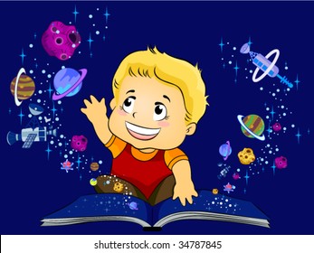 Reading Outer Space Book - Vector