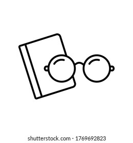 Reading paper books. Linear icon of glasses, textbook. Black simple illustration of poor eyesight, elevate mind, leisure. Contour isolated vector pictogram, white background