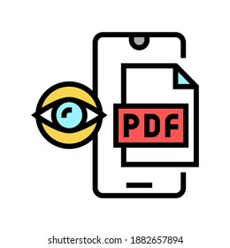 reading pdf file on mobile phone color icon vector. reading pdf file on mobile phone sign. isolated symbol illustration