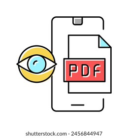 reading pdf file on mobile phone color icon vector. reading pdf file on mobile phone sign. isolated symbol illustration