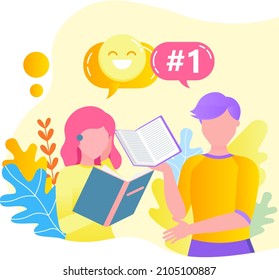 Reading people flat character set with books magazines literature isolated vector illustration. Young male and female readers dressed in trendy clothes relaxing at home with books or textbooks