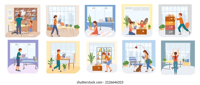 Reading people flat character set with books magazines literature isolated vector illustration. Young male and female readers dressed in trendy clothes relaxing at home with books or textbooks