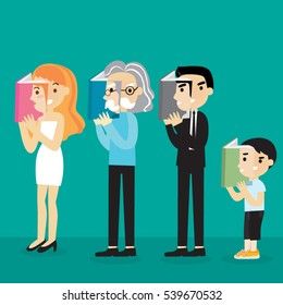 Reading people. Read books concept. Education, school, study, you are what you read, literature. Flat style. Vector illustration