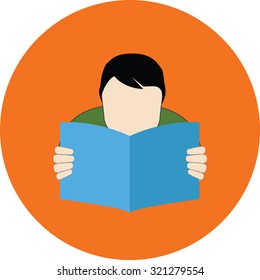 Reading person. FAQ concept. Vector flat design
