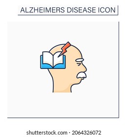 Reading problems color icon.Difficulties with spelling sounds, concentration. Alzheimer disease. Neurologic disorder concept.Isolated vector illustration
