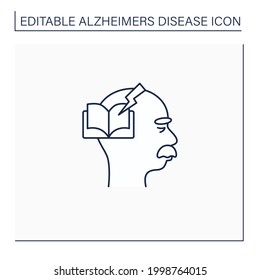 Reading problems line icon.Difficulties with spelling sounds, concentration. Alzheimer disease. Neurologic disorder concept.Isolated vector illustration.Editable stroke