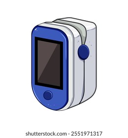 Caricatura del oxímetro del pulso de la lectura. Precisión portátil, nivel de sangre, medición digital de lectura signo del oxímetro del pulso. símbolo aislado Ilustración vectorial