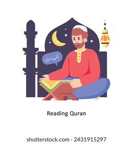 Reading Quran Flat Style Design Vector illustration. Stock illustration