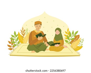 Reading Quran and Ramadan Icon design Illustration