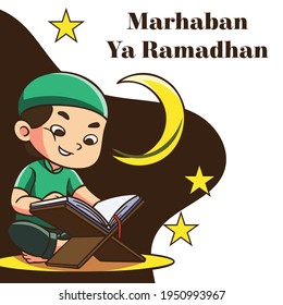 Reading Quran | Ramadan vector illustration in a cute style